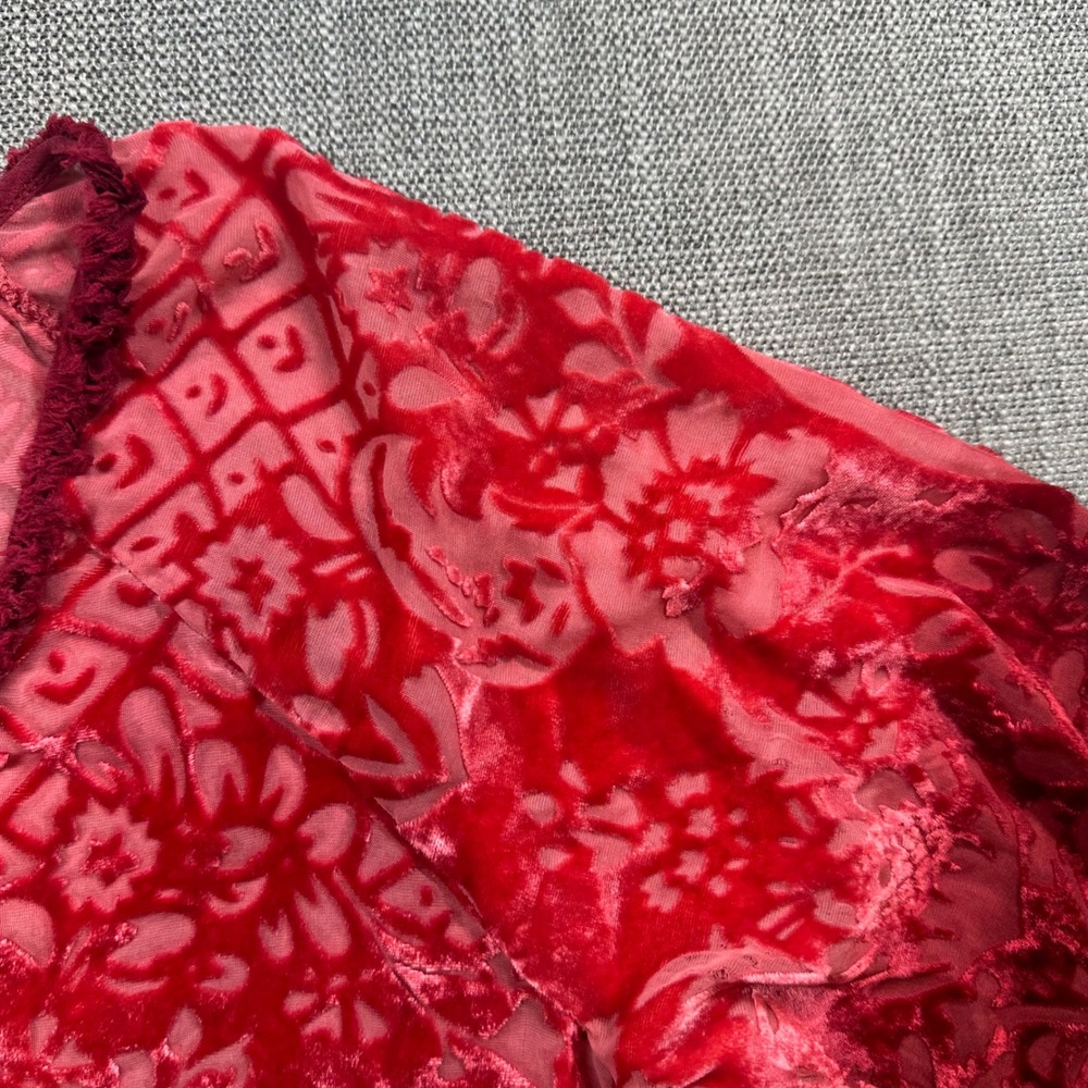 Sundance Blouse Womens XS Red Silk Blend Velvet Burnout Boho V-Neck - Picture 4 of 9